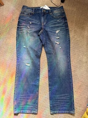 CAbi boyfriend Distressed Dark Blue Straight Jeans 8
